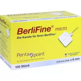 BERLIFINE mikro kaniulės 0,25x8 mm, 100 vnt