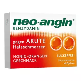 NEO-ANGIN Benzidamino ūminis gerklės skausmas. Medus-apelsinas, 20 vnt