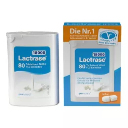 LACTRASE 18 000 FCC tablečių dozatoriuje dviguboje pakuotėje, 2X40 vnt