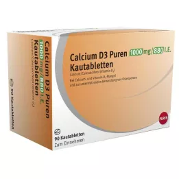 CALCIUM D3 Puren 1000 mg/880 I.E. kramtomosios tabletės, 90 vnt