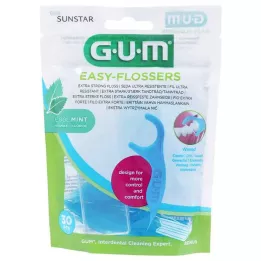 GUM „Easy-Flossers“ vaškuoti dantų siūlų lazdelės + kelioninis dėklas, 30 vnt