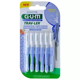 GUM TRAV-LER 0,6 mm žvakių šviesiai mėlynos spalvos tarpdančių šepetėlis, 6 vnt