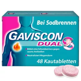 GAVISCON Dvigubos 250 mg/106,5 mg/187,5 mg kramtomosios tabletės, 48 vnt