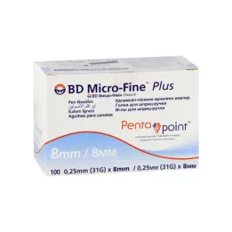 BD MICRO-FINE+ 8 rašiklio adatos 0,25x8 mm, 100 vnt