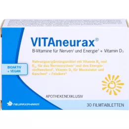 VITANEURAX B grupės vitaminai + D3 plėvele dengtos tabletės, 30 vnt