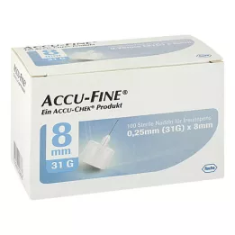 ACCU FINE sterilios adatos insulino švirkštimo priemonėms 8 mm 31 G, 100 vnt