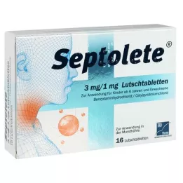 SEPTOLETE 3 mg/1 mg pastilės, 16 vnt