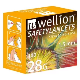 WELLION Apsauginiai lancetai 28 G vienkartiniai apsauginiai lancetai, 100 vnt