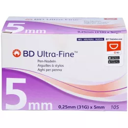 BD ULTRA-FINE Rašiklio adatos 5 mm 31 G 0,25 mm, 105 vnt