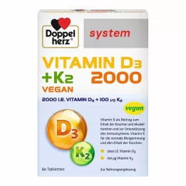 DOPPELHERZ Vitaminas D3 2000+K2 sistemos tabletės, 60 vnt