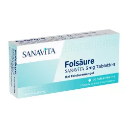FOLSÄURE SANAVITA 5 mg tabletės, 20 vnt