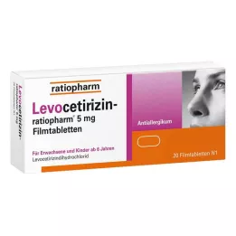 LEVOCETIRIZIN-ratiopharm 5 mg plėvele dengtos tabletės, 20 vnt