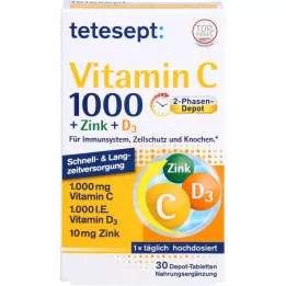 TETESEPT Vitaminas C 1 000+Cinkas+D3 1 000 I.E tabletės, 30 vnt