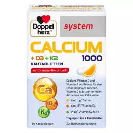 DOPPELHERZ Calcium 1000+D3+K2 sistemos kramtomosios tabletės, 60 vnt