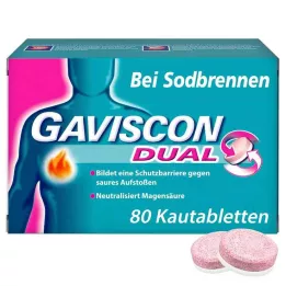 GAVISCON Dvigubos 250 mg/106,5 mg/187,5 mg kramtomosios tabletės, 80 vnt