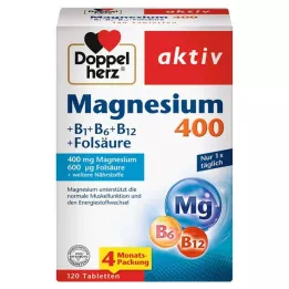 DOPPELHERZ Magnio 400+B1+B6+B12+Folio rūgšties tabletės, 120 vnt