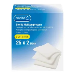 Alvita marlės kompresai sterilūs 5x5 cm, 25x2 vnt