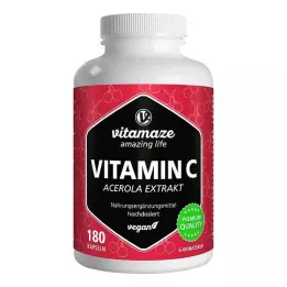 VITAMIN C 160 mg Acerola ekstrakto grynos veganiškos kapsulės, 180 vnt