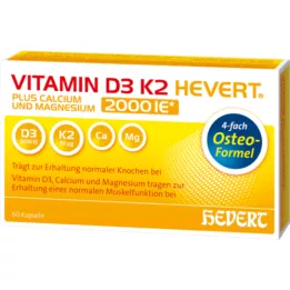 VITAMIN D3 K2 Hevert plus Ca Mg 2000 TV/2 kapsulės, 60 vnt