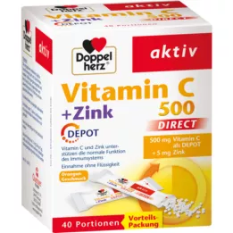 DOPPELHERZ Vitaminas C 500+cinko depas DIRECT Granulės, 40 vnt