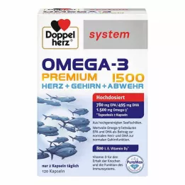 DOPPELHERZ Omega-3 Premium 1500 sistemos kapsulės, 120 vnt