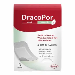 Dracopor jautri 5x7,2 cm sterilūs su silikoniniais klijais, 3 vnt