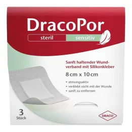 Dracopor jautri 8x10 cm sterilūs su silikoniniais klijais, 3 vnt