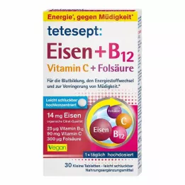 TETESEPT Geležis + B12 + C + folio rūgšties plėvele dengtos tabletės, 30 vnt