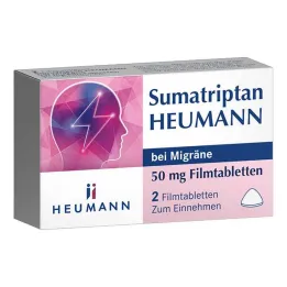 Sumatriptan Heumann nuo migrenos 50 mg plėvele dengtos tabletės, 2 vnt