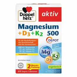 DOPPELHERZ Magnio 500+D3+K2 depo tabletės, 60 vnt