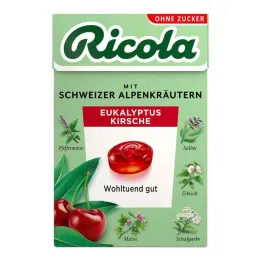 Ricola be cukraus dėžutės eukalipto vyšnių saldainiai, 50 g