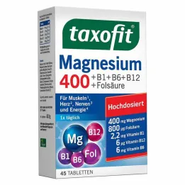Taxofit Magnesium 400 + B1 + B6 + B12 + folio rūgšties tabletės, 45 vnt