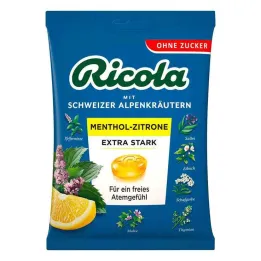 Ricola be cukraus maišelis su mentoliu citrina ypač stiprus, 75 g