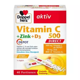 DOPPELHERZ Vitaminas C 500+Cinkas+D3 Depas DIRECT Pel., 40 vnt