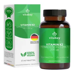 Vitaminas K2 200 µg MK-7 veganiškos tabletės, 240 vnt