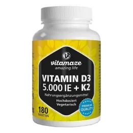 Vitaminas D3 K2 5000 TV / 100 µg didelės dozės tabletės, 180 vnt