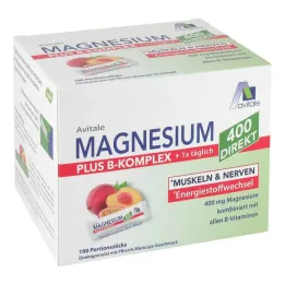 Magnio 400 + B komplekso tiesioginių persikų pasiflorų granulių lazdelės, 100x2,5 g