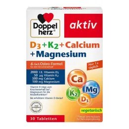 Doppelherz D3 + K2 + Kalcis + Magnis tabletės, 30 vnt
