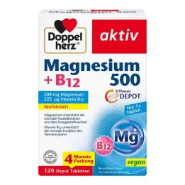 Doppelherz Magnesium 500 + B12 2 fazių depo tabletės, 120 vnt