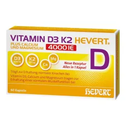 Vitaminas D3 K2 Hevert + Kalcis ir Magnis 4000 IE kapsulės, 60 vnt