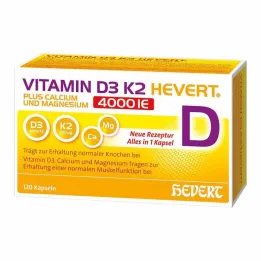 Vitaminas D3 K2 Hevert + Kalcis ir Magnis 4000 IE kapsulės, 120 vnt