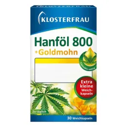 Klosterfrau kanapių aliejus 800 mg + auksinės aguonos minkštos kapsulės, 30 vnt