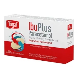 Togal Ibuplus paracetamolio 200 mg / 500 mg plėvele dengtos tabletės, 20 tablečių