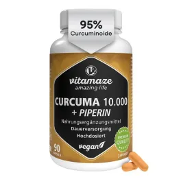 Curcuma 10 000 + piperino didelės dozės veganiškos kapsulės, 90 vnt