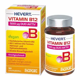 Vitaminas B12 Hevert 500 µg Duo Active pastilės, 180 vnt