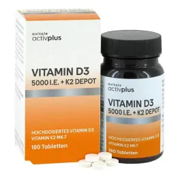 Activplus Vitaminas D3 5000 TV + K2 Depot tabletės, 180 vnt