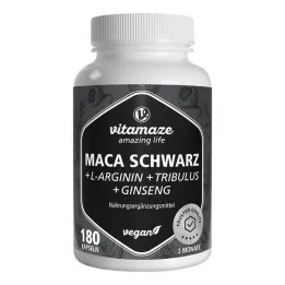 Maca Black + Tribulus + Ženšenio kompleksinės kapsulės, 180 vnt